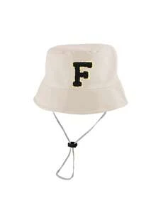 1顶幼儿字母印花渔夫帽，可调节休闲帽，适合男孩女孩，旅行和海滩穿着 - 米色 - 查看 7