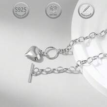 1件优雅简约甜美个性化时尚亮面心形吊坠925银低过敏性女士手链，适合日常、派对、节日、约会、礼物 - 銀色 - 查看 3