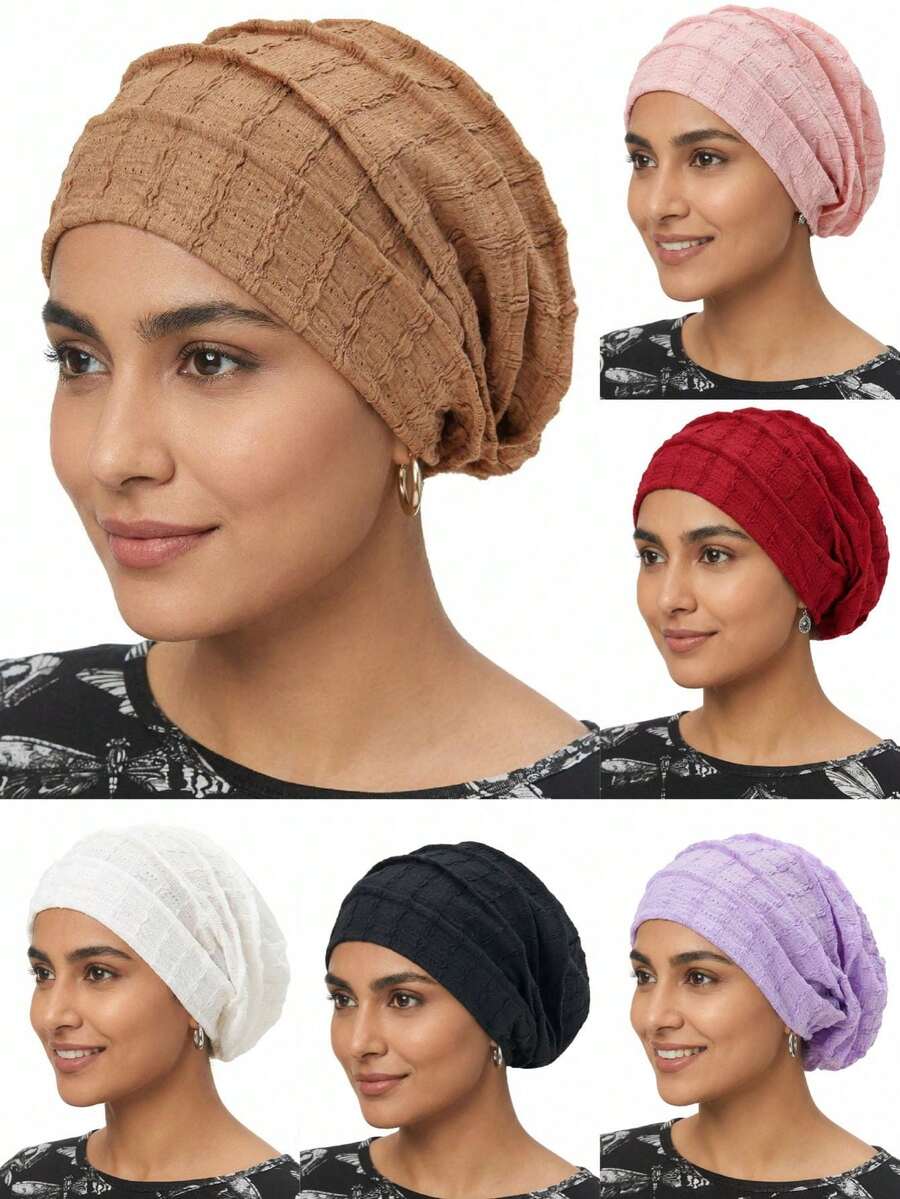 1pc Spring/Summer New Beaded Striped Pleated Headscarf Hat, Breathable & Comfortable Headwrap Cap, Minimalist Daily Wear - Multicolor - View 1
