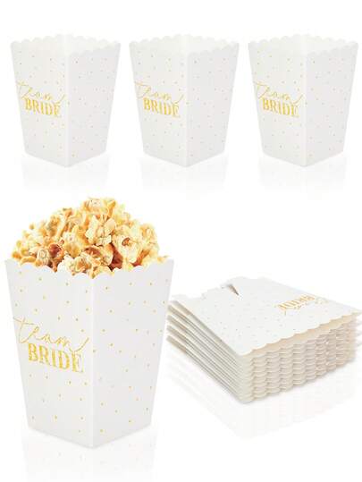 10个/30个/50个装准新娘迷你爆米花盒 白色和金色 新娘送礼会爆米花盒 爆米花袋 纸质零食容器 单身派对 准新娘 婚礼派对回礼用品