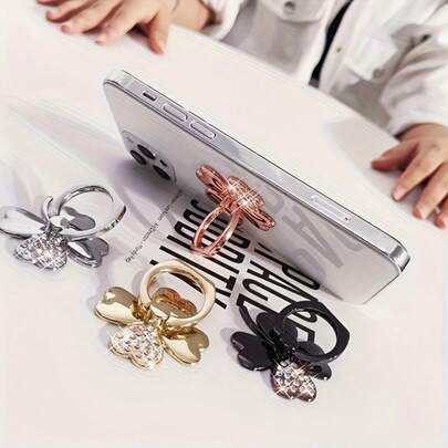 闪亮水晶四叶草造型手机支架 - 女性挚爱礼物，懒人救星：轻松观看手机，可爱手机配件