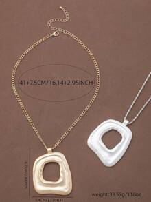 1pc Silver/Matte Gold Large Bohemian Style Open Pendant Chain Necklace - Multicolor - View 6