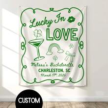 Custom Lucky In Love Bachelorette Tapestry St. Patrick's Day Themed Wedding Party Decor Photo Backdrop - 彩色 - 查看 3