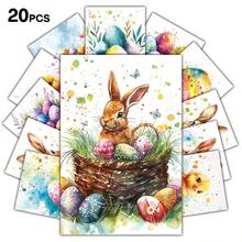 20pcs Watercolor Easter Eggs & Bunny Postcards Set, Easter Holiday Aesthetic Picture Wall Collage Kit For Home Room Decor, Small Posters, Suitable For Collecting And Gifting, Easter Gifts - Model D - View 3