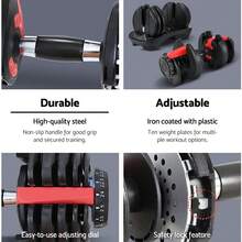 Everfit 24kg Dumbbells Adjustable Dumbbell Weight Plates Home Gym 2pcs - 黑色,紅色 - 查看 4