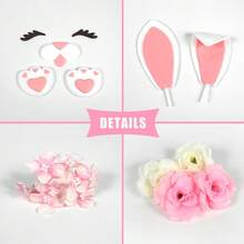 12 PCS Pink Bunny Cake Topper With Ear Foot Flower Eye Nose Easter Rabbit Baby Shower Birthday Party Cupcake Cake Decor Supplies - Pink - View 4