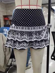 Women Polka Dots Piano Mini Skirts Y2k Pleated Lace Trim Cute Short Skirt Harajuku Grunge Black White Spliced Skirt Coquette Aesthetic Clothes Streetwear - 黑色 - 查看 4