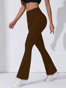 Freedom 1 pieza Pantalones de campana de cintura alta negros para mujer, pantalones casuales cómodos de ajuste ceñido y elástico, adecuados para bailar y yoga - Caqui - Ver 5