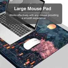 1 件装日系动漫樱花夜景桌垫 - 防滑 XL/XXL 游戏鼠标垫及键盘保护套，橡胶底座，高清印花日式图案，适用于 PC/笔记本电脑，家用办公电脑配件，游戏玩家礼物，办公桌配件，办公用品，办公装饰 - A - 查看 10