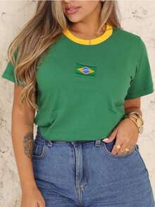 T-Shirts Embroidered With The Brazilian Flag. - Green - View 1