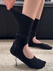 1 Pair,Open-Heel Pilates Socks With Drawstring Bow - Non-Slip Ribbed Yoga Socks For Barre & Dance - Multicolor - View 8