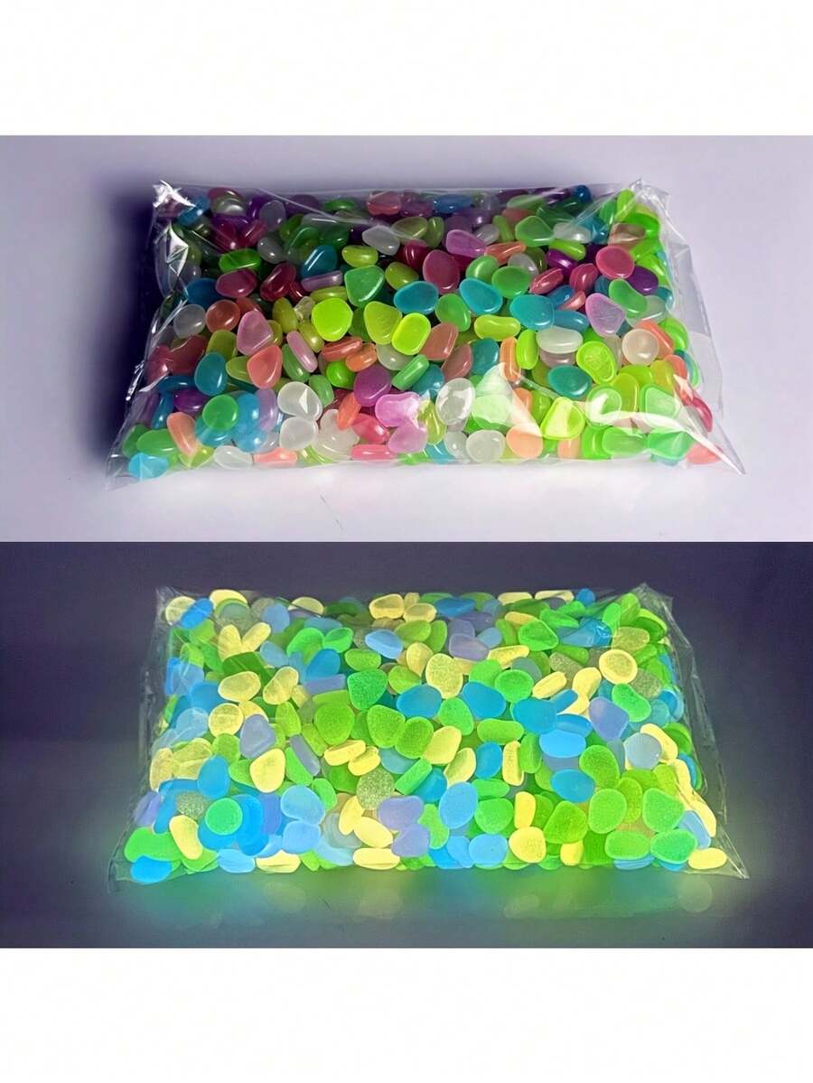 200pcs/Bag Resin Decorative Stones, For Garden Landscape Decoration, Large-Scale Landscape Beautification, Potted Plants, Parks, Aquariums - Fluorescent Stones - Mixing Colors - View 1