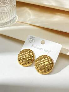 不锈钢镀金耳钉，网状耳钉，低过敏性，不含镍，圆形耳钉，厚款女士镀金耳钉，时尚宣言几何纹理轻盈防过敏耳钉，复古珠宝舞会礼物，女士耳钉，时尚厚重独特吊坠耳钉，女士镀金耳环套装，精致镀金吊坠耳钉，防过敏耳钉，时尚珠宝，女士礼物 - 彩色 - 查看 3