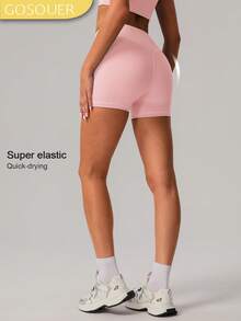 Pantalones cortos deportivos para mujer de cintura alta que levantan las caderas y controlan el abdomen, para fitness, running, yoga, entrenamiento atlético y ropa deportiva activa - Rosa - Ver 1