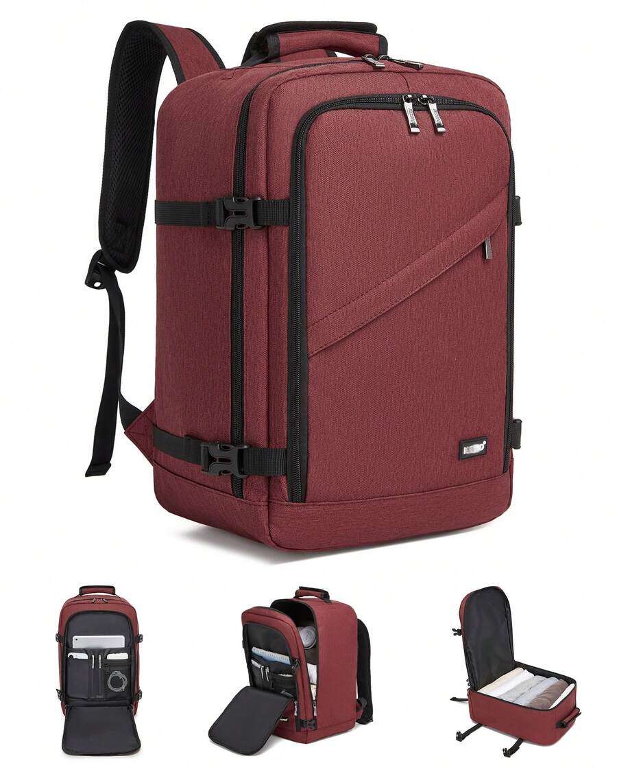 Waterproof 20L Carry-On Travel Backpack 40x20x25cm Lightweight Underseat Cabin Bag Large Capacity For Men And Women - 酒紅色 - 查看 1