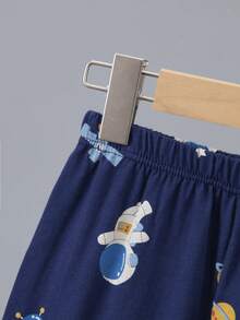 2 piezas Conjunto de pijama ligero para niños, parte superior de manga larga y pantalones con estampado de astronauta de dibujos animados, ropa de estar en casa casual - Multicolor - Ver 9