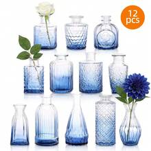 Tomnk 12 Pack Blue/Green/Pink Glass Bud Vase Set, Small Vintage Vases For Centerpieces, Decorative Flower Vases For Wedding Home Table Decor, Mother's Day Decor, Ideal Mother's Day Gift - 12個 - 查看 11