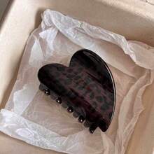 优雅亮面豹纹心形发夹，轻松打造盘发造型，适合日常佩戴 - 彩色 - 查看 3