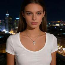 一体式锌合金十字架项链，镶嵌锆石，适合女性日常佩戴。 - 彩色 - 查看 5