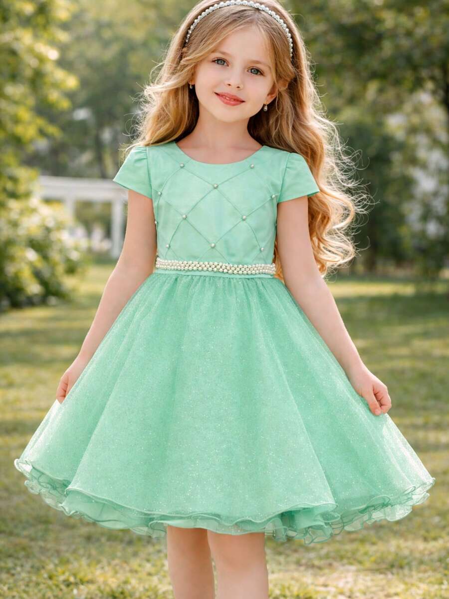 VESTIDO FESTA INFANTIL MENINA CURTO - Verde Menta - Visão 1
