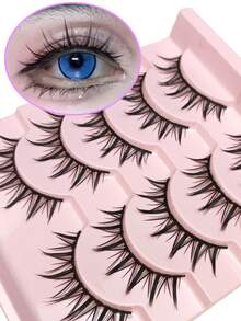 5 Pairs Cartoon Style False Eyelashes, Lightweight Anime Inspired Fluffy Spiky Lashes, Natural Makeup Effect, Anime Themed False Eyelash Strips, Whole Lash, Eyelashes, Makeup Tools - Black - View 4