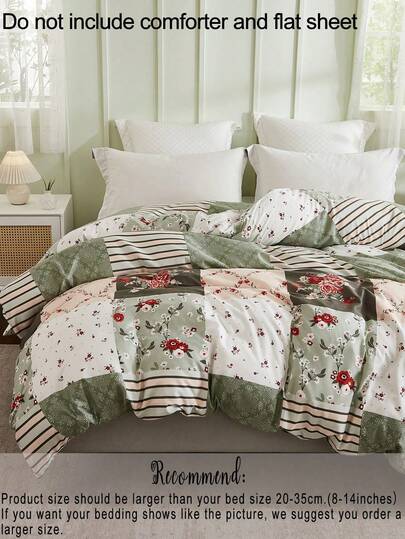1pc Green Floral Prints Bedding - 1 Duvet Cover Without Inserts, Soft Polyester, Breathable & Machine Washable Boho Chic Decor,Cottagecore Farmhouse Style ,BohoPrint ,Eclectic Home