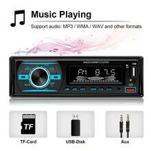 1 Din Car Radio Stereo Bluetooth MP3 Player FM Radio, 7 Color Options With Remote Control, AUX/USB/TF Card Slot, Car Mounting Kit - 12V - View 3