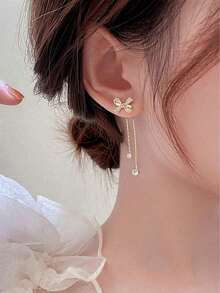 Cute Bow Earrings With Tassel, Fresh And Simple Design Versatile Women Jewelry,2 Pairs Of Women's Earrings,Fashionable Teardrop Shaped Women's Earrings. (Random Style)(Random Delivery) - 隨機的 - 查看 7