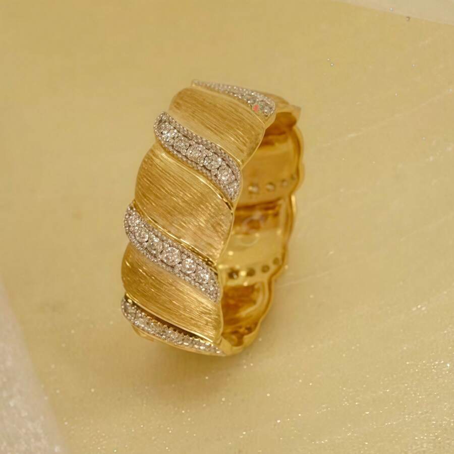 18K镀金复古法式几何锆石戒指,女士款,适合婚礼、派对和日常佩戴 - 金色 - 查看 1