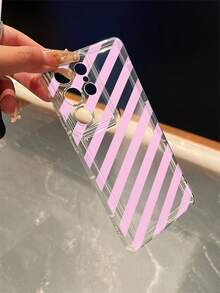 1个粉色条纹图案，带缓冲透明防摔TPU手机保护壳，适合作为节日礼物，兼容三星手机，男女通用 - 彩色 - 查看 3