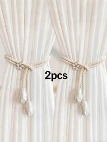 1件/2件装橄榄绿窗帘绑带，多种颜色可选，适用于窗帘固定和装饰，生日和毕业礼物 - 米色 - 查看 12