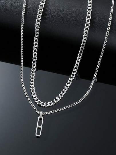 Set de 2 collares minimalistas personalizados de acero inoxidable con estilo hip-hop en capas, adecuados para salidas, fiestas, uso diario y decoración de vacaciones