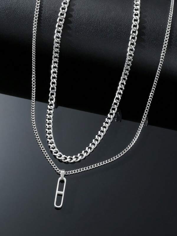 Set de 2 collares minimalistas personalizados de acero inoxidable con estilo hip-hop en capas, adecuados para salidas, fiestas, uso diario y decoración de vacaciones