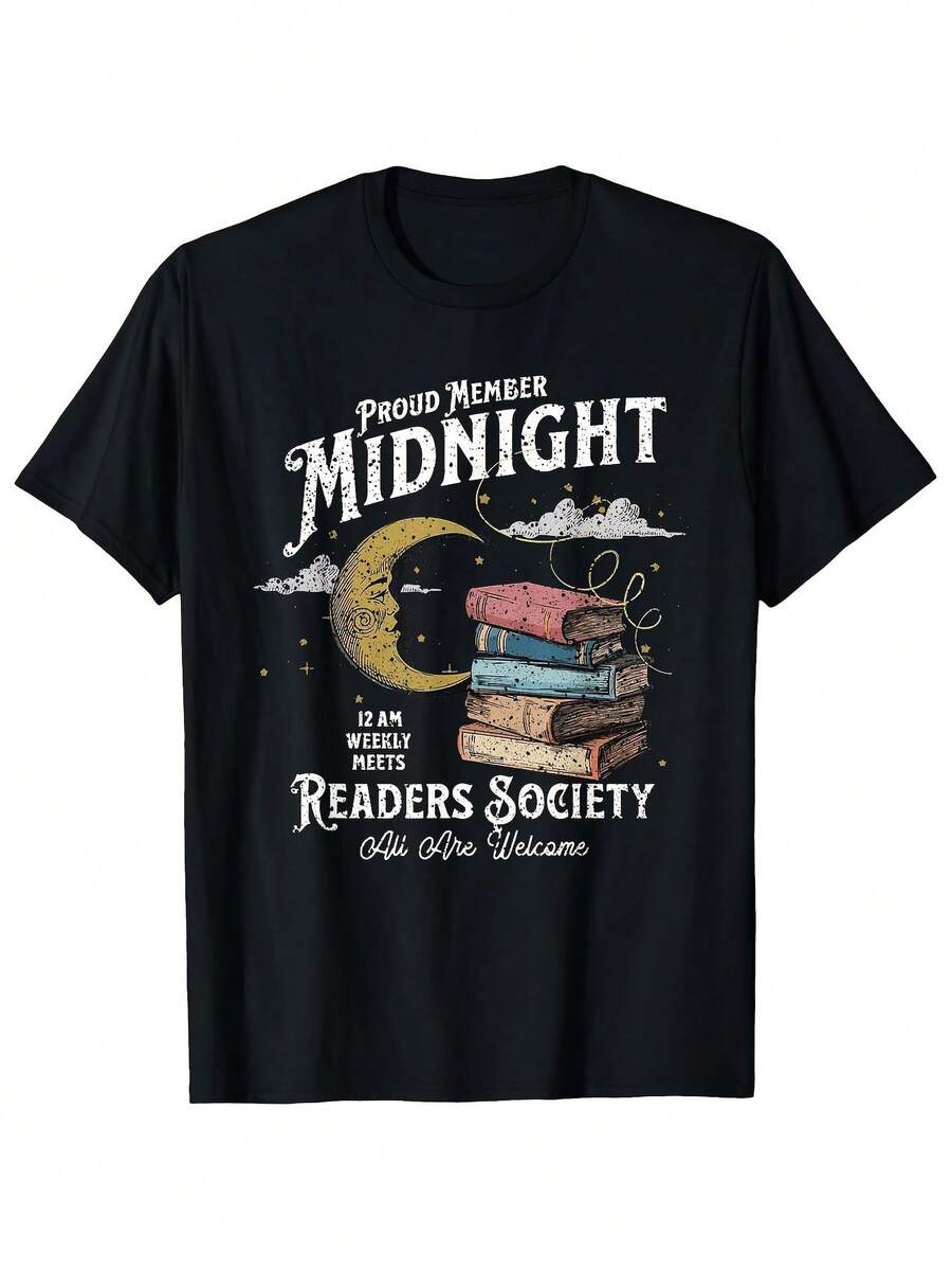 Men's Vintage Book Lover's T-Shirt - 180g Heavyweight Cotton Black R Reading Graphic Tee with Book Stack & Nighttime Library Design -d Reader Gift, Book rel, Casual Casual Atti - Negro 1 - Ver 1