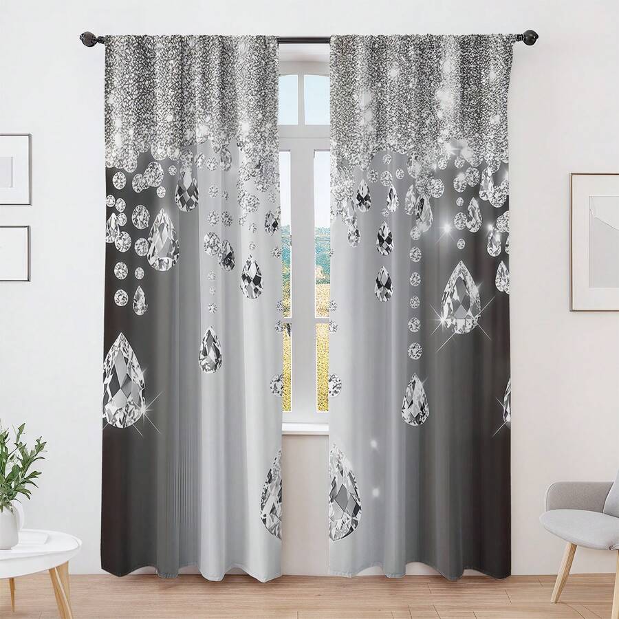 2PCS High-Grade Crystal Pattern Semi-Transparent Dust-Proof Curtains - Modern Minimalist Living Room And Bedroom Suitable For All, Luxury Style - Multicolor - View 1