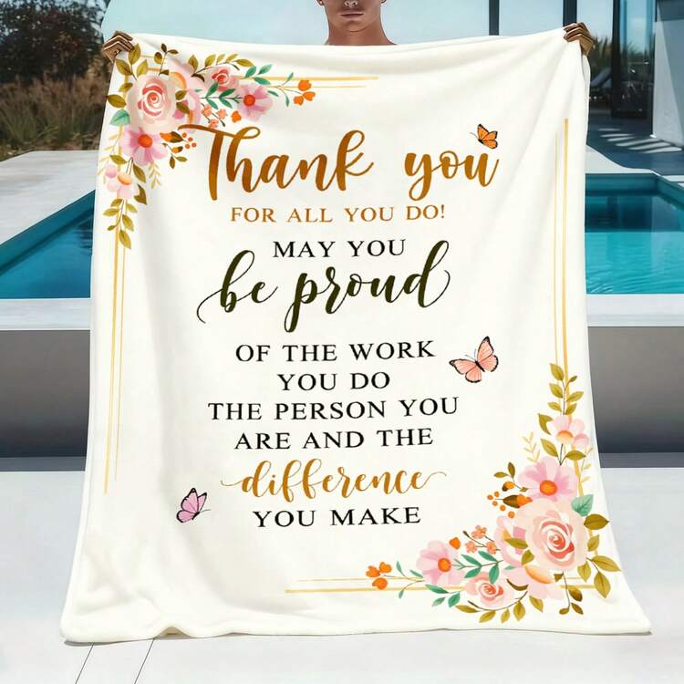 1pc JOOCAR Employee Appreciation Gift Blanket For Women Suitable For Women - Soft Flannel Cozy 280 GSM Weight, Machine Washable Retro Bedspread/Throw, Workplace Recognition Awards, Birthday Presents, Couch Bed Comforter (Multicolor) - 白色 - 查看 1