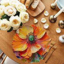 Conjunto de 1 peça, Jogo Americano Redondo de Linho com Pintura a Óleo Floral, 38cm de Diâmetro, Decoração Sazonal para Mesa de Jantar e Cozinha, Decoração de Primavera para Casa, Ideal para Festas, Encontros e Refeições em Família. - Multicolorido - Ver 7