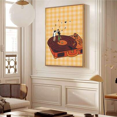 1 pezzo cartellone da parete in stile retrò anni '50 con coppia che balla, stampa su tela senza cornice, decorazione moderna per musica medievale, adatta per camera da letto, grotta ecc., immagine di coppia che balla, regalo ideale per gli amanti della musica, piatto 2D, perfetto per la decorazione interna