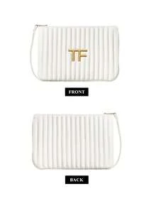 Tom Ford 白色化妆包。优雅长腕带化妆包。2026春夏新款时尚单品。旅行必备。精致条纹收纳包。可DIY定制。 - 白色 - 查看 3