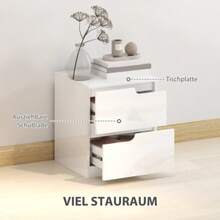 Bedside Table With 2 Drawers, Side Table For Living Room Or Bedroom, 40 X 40 X 48 Cm, Glossy White - White - View 5
