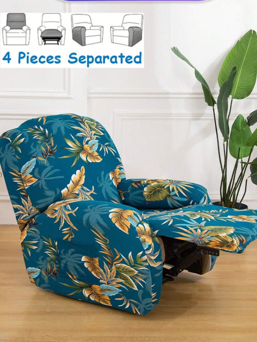 1pc Milk Silk Printed Stretch Recliner Sofa Cover, Single Seater Sofa Slipcover, Suitable For Living Room, Bedroom, Study Recliner Sofa - Multicolor - View 1