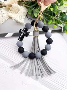 1pc Silicone Beaded Bracelet Keychain Creative Wrist Strap Keyring Bag Charm Ideal Gift For Friends Siblings Women Mothers Suitable For Daily Outfit Car Accessories School Bag Accessories Lanyards With Id Holder Car Accessories Bag Charms - Multicolor - 查看 6