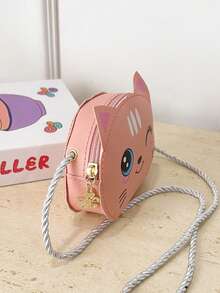 1pc Young Girl PU Leather Zipper Closure Cute Cartoon Cat Mini Crossbody Bag, Suitable For Daily Use - Cat - View 6