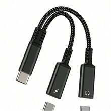 Cáp sạc nhanh bện hỗn hợp 2 trong 1, bộ chuyển đổi USB-C sang giắc cắm tai nghe 3.5mm, cáp sạc + bộ chia âm thanh, tương thích với iPhone 17 Pro Max/17 Pro/17 Plus/17/16/15, S25/S24/S23/S22/S21 Ultra Plus, quà tặng mùa xuân. - màu đen - Xem 10