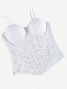 Áo corset ren trắng cho nữ, áo corset ren đen ôm sát ngực với dây đeo mảnh có thể điều chỉnh và khóa kéo bên hông. - trắng - Xem 5