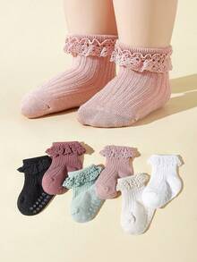 Calcetines De Encaje Para Bebé Niñas, 6 Pares/pack, Para Primavera Y Verano. Con Puntos De Gel Para Antideslizamiento - Multicolor - Ver 8