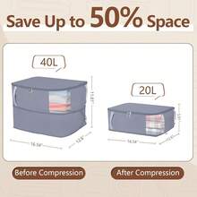 Comforter Storage Bag, Large Capacity Blanket Storage Bags With Visual Window, Ultra Space Saving Se- Compression Organizer, Washable Compression Bag For Down Jacket, Pillow, Bedding, 2-Pack 40L Gray - Gray - View 3