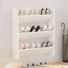 vidaXL Wand-Schuhschrank Weiß 80x18x90 cm Holzwerkstoff - Weiss - Übersicht 2