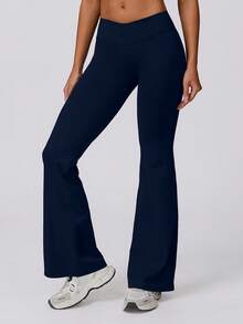Freedom 1 pieza Pantalones de campana de cintura alta negros para mujer, pantalones casuales cómodos de ajuste ceñido y elástico, adecuados para bailar y yoga - Azul marino - Ver 4