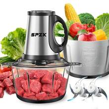 SPZTJK Electric Meat Grinder Food Chopper With Two 8 Cup Bowls & 2 Bi-Level Blades, 6-Second Fast Meat Grinder, Household Function, Minced Vegetable Meat Grinder, Garlic Puree Complementary Food, Juice Noodles, One Machine, Can Come Into Contact With Food - 查看 1